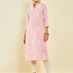 Soch Pink Cotton Blend Block Print Kurta with Pocket-image-60