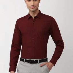 Peter England Maroon Cotton Slim Fit Texture Shirt-image-6