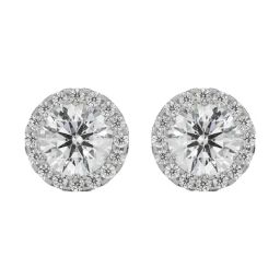 Emori 18k White Gold & Diamond 1 CT Halo Solitaire Stud Earrings-image-40