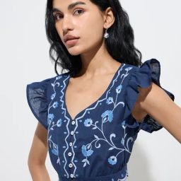 Bombay Paisley by Westside Navy Embroidered Cotton-Blend Crop Top-picture-40