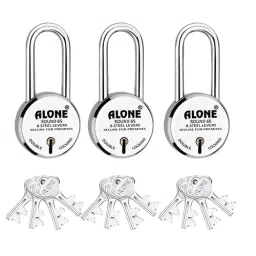 ALONE LOCKS 65 mm Alloy Steel Chrome with 12 Keys Long Shackle Door Padlock, ARLS4_65_3 (Pack of 3)-47