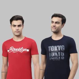 Vimal Jonney Red & Dark Navy Printed Lounge T-Shirt - Pack of 2-picture-40