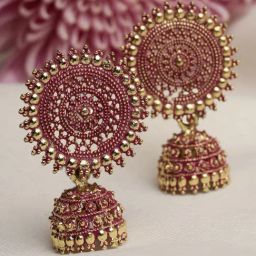 Moedbuille Handcrafted Meenakari Work Antique Floral Design Gold-Plated Filigree Jhumki Earrings-11