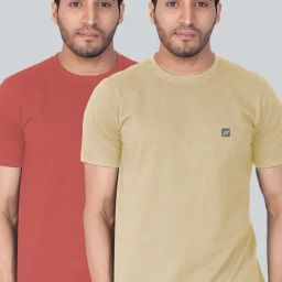 Lux Nitro Coral & Beige Regular Fit T-Shirt Pack of - 2-image-32