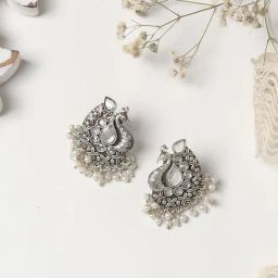Teejh Nirali White Silver Oxidized Stud Earrings-20