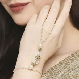 Oomph Gold Tone Kundan & Pearls Ethnic Delicate Hand Harness-16