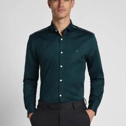 Peter England Perform Green Cotton Slim Fit Printed Shirt-image-3