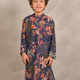 Anthrilo Boys Navy Cotton Regular Fit Printed Kurta-image-11
