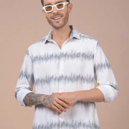Crimsoune Club White Blended Slim Fit Striped Casual Shirt-picture-44