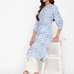 Savi Blue Viscose Rayon Straight Ethnic Motifs Kurta kurtis-picture-37