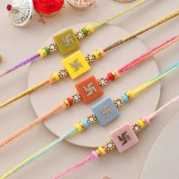 Aapno Rajasthan Multicolor Gold Swastik Set of 5 Rakhi-16