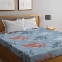 Klotthe Blue Cotton Blend 300 TC Double Bedsheet With 2 Pillow Covers-image-65