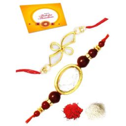 Karatcart Gold-Plated Kundan Rakhi with Roli Chawal & Greeting Card for Brother - Set of 2-12