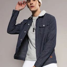 Campus Sutra Navy Regular Fit Self Design Denim Jacket-21