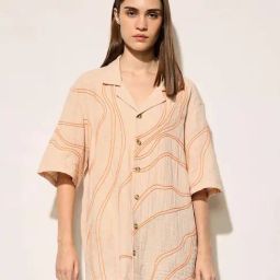 Only Beige Cotton Oversized Embroidered Shirt-image-5