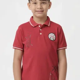 Kate & Oscar Kids Red Cotton Printed Polo T-Shirt-image-13