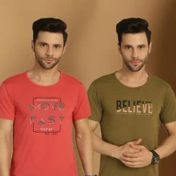 Vimal Jonney Orange & Green Regular Fit Printed T-Shirt-image-36
