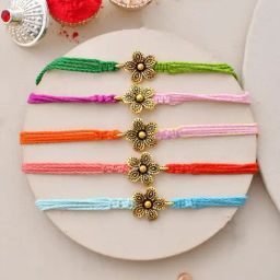 Aapno Rajasthan Multicolor Gold Floral Set of 5 Rakhi-17