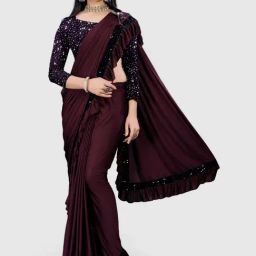 APNISHA Dark Purple Embellished Ready to Wear Sarees With Blouse-picture-35