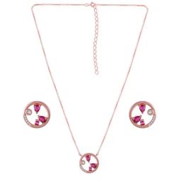 Rihi by P.C. Chandra Jewellers 925 Silver Rose Gold Round Chain Pendant & Earring Set for Women-image-42