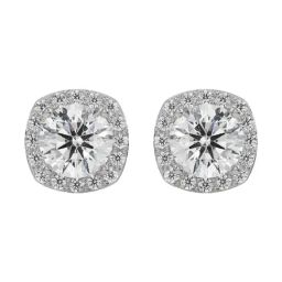 Emori 18k White Gold & Diamond 1 CT Halo Cushion Cut Stud Earrings-image-44