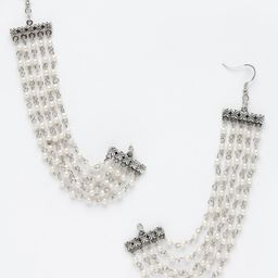 PANASH Oxidised Silver-Plated Pearls Layered Ear Chains image 3