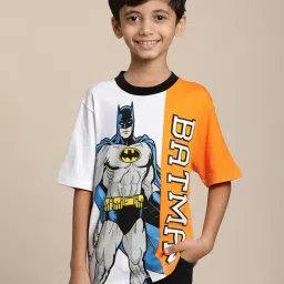 Kidsville Batman Printed White & Orange Tshirt For Boys-image-71