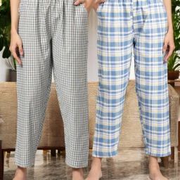 Kryptic Blue & Blue Cotton Relaxed Fit Printed Lounge Pants - Pack of 2-image-76