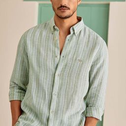 Andamen Rise Premium Slim Fit Striped Button Down Collar Linen Shirt-picture-2