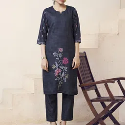 GRIOPY Women Floral Printed Festive Cotton Straight Kurta-22