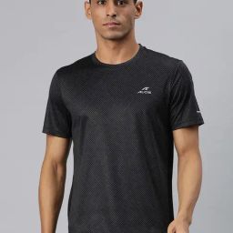 ALCIS Dark Grey Anti Static Slim Fit Printed Sports T-Shirt-image-55