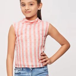 Tiny Girl Peach & White Striped Top-image-50