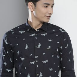 The Indian Garage Co Men Navy Blue Regular Fit Conversational Opaque Printed Casual Shirt-image-91