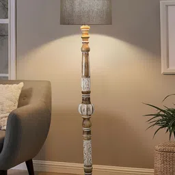 Decorcity Beige & White Wooden Cylindrical FloorLamps-image-5