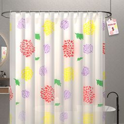 Aura White & Yellow Printed Waterproof ShowerCurtainWithHooks-50