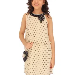 Cutecumber Kids Cream Embellished Dress with Sling Bag-image-11