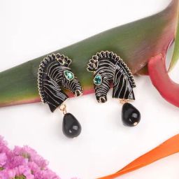 Joker & Witch Golden & Black Zen Zebra Drop Earrings-24