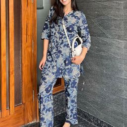 Janasya Cotton Floral Printed Tunic With Trousers-picture-34