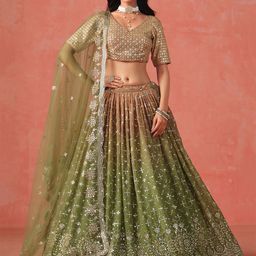 FABPIXEL Embroidered Sequinned Semi-Stitched Lehenga & Unstitched Blouse With Dupatta-0