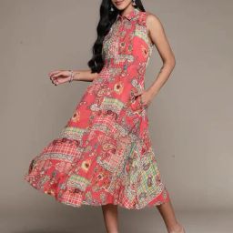 aarke Ritu Kumar Pink Printed Midi Dress-image-88