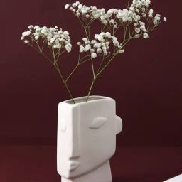 Tayhaa White Ceramic Face Vase-image-91