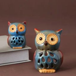 Tayhaa Blue Ceramic Owl shape Showpiece - Set of 2-image-45
