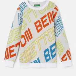 United Colors of Benetton Kids Grey Printed Full Sleeves Sweater-image-32