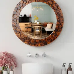 Creation India Craft Transparent & Brown Beaded Wooden Round Wall Mirror-image-57