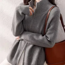 StyleCast Women High Neck Cardigan with Zip Detail Detail-picture-35