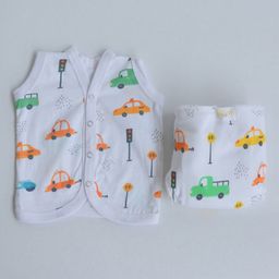 Yellow Doodle 100% Organic Cotton Sleeveless Vest And Cloth Nappy Beep Beep Babywear Set Small - Green-image-73