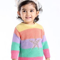 Babyoye Eco-Conscious Cotton Full Sleeves Pullover Sweater Striped - Multicolor-image-63