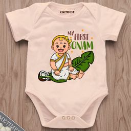 KNITROOT OnamTheme Half Sleeves First Onam Printed Onesie - Peach-image-93