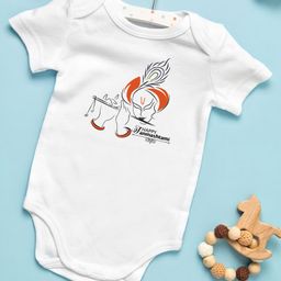 BLUSHES Janmashtmi Theme 100% Cotton Half Sleeves Krishna Prined Onesie - White-image-66