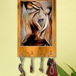 999Store Stylish Wood Wall Mount Decorative Key Holder - Abstract Men Printed-image-4